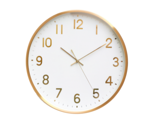 Modern wall clock, png file of isolated cutout object with shadow on transparent background.