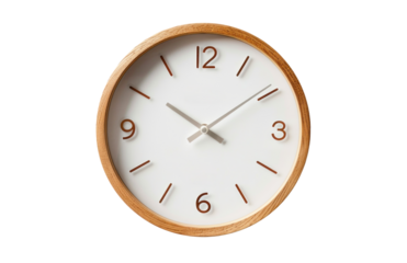 Modern wall clock, png file of isolated cutout object with shadow on transparent background.