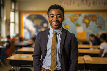 Multi-ethnic math teacher teaching in classroom