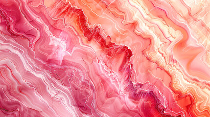 A red and white abstract painting with a wave-like pattern