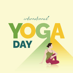 International yoga day wishes or greeting social media post template creative yellow green color background design with yoga pose vector illustration