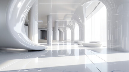 3D glossy and modern white interior