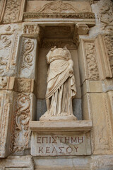 Statue at the Celsus Library in Ephesus, Selcuk, Izmir Turkey.