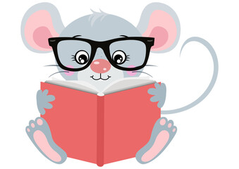 Cute mouse sitting reading a book