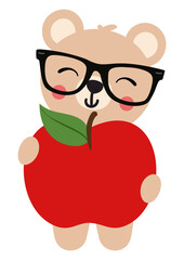 Back to school teddy bear holding an apple