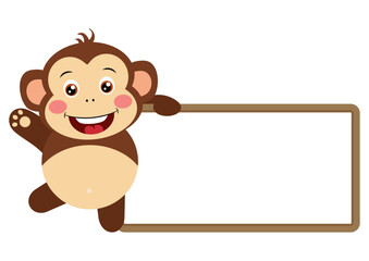 Cute monkey with blank banner