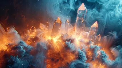 Ethereal, crystalline formations born from shimmering smoke