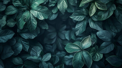 A close up of green leaves with a dark background
