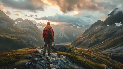 essence of adventure and exploration in an advertisement banner for outdoor gear, featuring stunning landscapes and rugged terrain. - obrazy, fototapety, plakaty