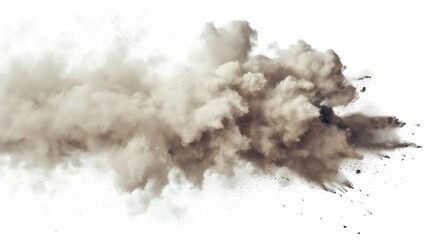 Explosive burst of dust and debris isolated on a white background.