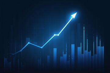 Blue growth graph business chart data diagram on success financial presentation background with abstract up arrow bar symbol
