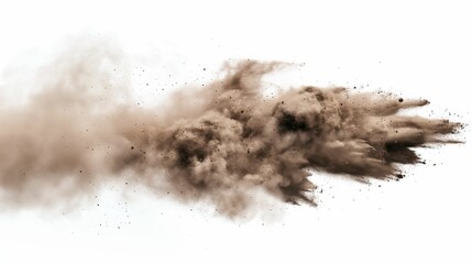 Explosive burst of dust and debris isolated on a white background.