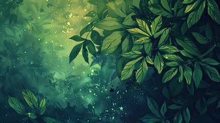 Enchanting green foliage with sparkling magical lights. Mysterious forest scene with a mystical atmosphere. Perfect for background, fantasy themes, or nature-related designs.