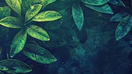 Fresh raindrops on green leaves against a soft background create a calming, natural aesthetic, Copy Space Background ideal for relaxation and meditation