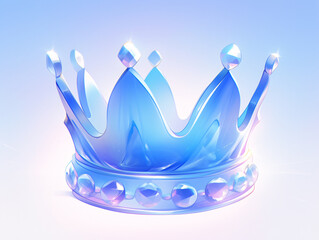 3D transparent blue glass cartoon crown icon
