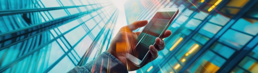 Dynamic double exposure of a smartphone and a corporate building