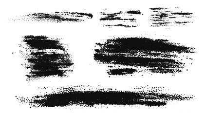 Vector Artistic Grunge Brush Strokes Halftone Dotwork Style. Art Stains for Banners and Borders. Grunge Design Elements. Vector Illustration.