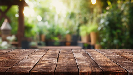 Wooden board empty table background. defocussed sunny room interior