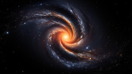 A spiral galaxy with a black hole isolated on black background