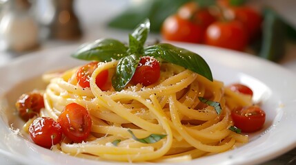 a summer pasta with cherry tomatoes and basi