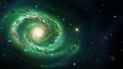 A spiral green galaxy in outer space