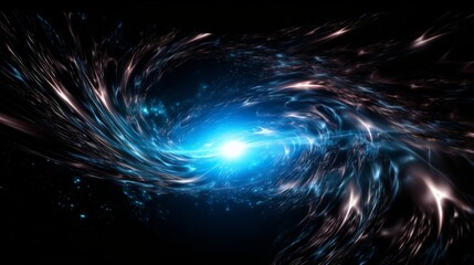 A black hole with white and blue flames in space