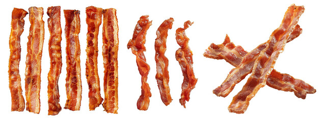 Strips of cooked crispy bacon isolated 