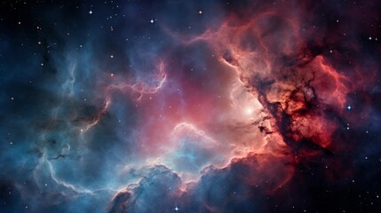 A nebula in outer space with blue and red hues