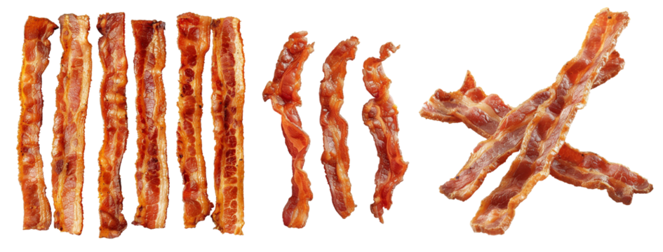 Strips of cooked crispy bacon isolated 