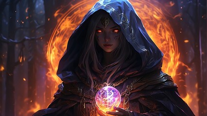 The Sorcerer controls the power of earth, water, wind, fire, and evil forces. Fantasy magician concept