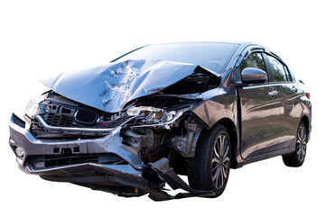 Car crash, Front and side of modern black car get damaged by accident on the road. damaged cars...