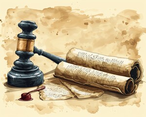 A vintagestyled with classic legal motifs like scrolls and ink pots, offering a nostalgic touch to legal themes