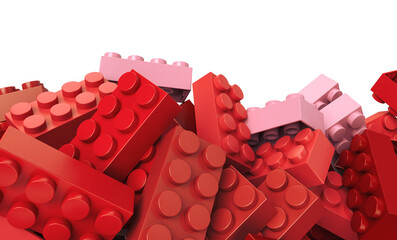 pink and red toy plastic bricks in a transparent background