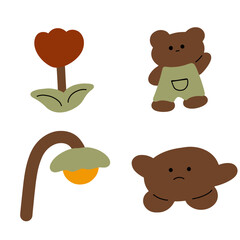 Childrens Illustration: Bedtime with Adorable Teddy Bear, Flower and Lamp