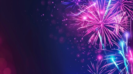Vibrant and colorful fireworks display on a dark, gradient blue and purple background, ideal for festive occasions.