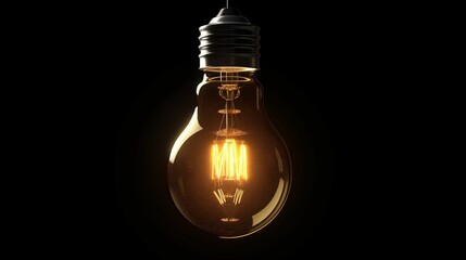 Image of a single glowing light bulb suspended in the dark.