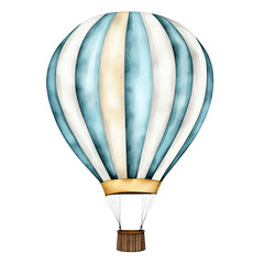 Obraz premium AI-Generated Watercolor Blue Hot Air Balloon Clip Art Illustration. Isolated elements on a white background.