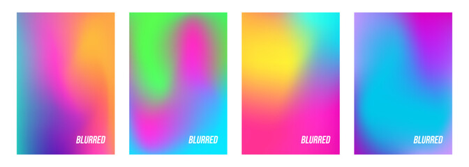 Set of vibrant blurred abstract backgrounds. Bright color gradients for creative graphic design. Vector illustration.