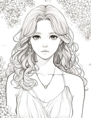 Fototapeta premium a black and white drawing of a woman with long hair