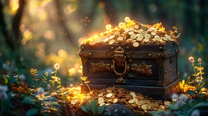 idea of wealth accumulation with an image of a treasure chest overflowing with gold coins, representing prosperity and abundance.