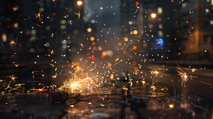Burning sparklers at night city
