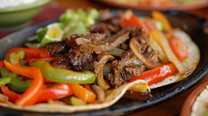 Fajitas Mexican meat with vegetables and torte