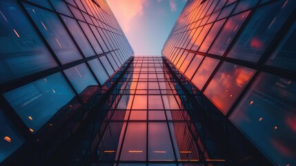 A breathtaking sunset silhouette of a modern skyscraper 