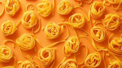 Dry pasta nests on orange background. 