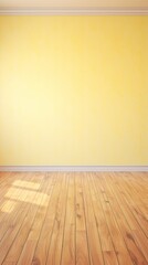 A simple room with yellow walls and a wooden floor. background, 3d rendering.  texture wallpaper.