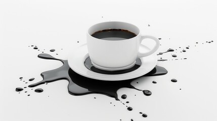 cup and spilled coffee on white background