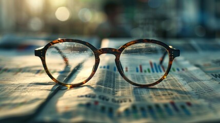 Merge a pair of glasses with financial newspapers