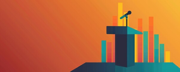 Fototapeta premium Fuse a graph of analytics with a public speaking podium to illustrate the influence of data in decision-making
