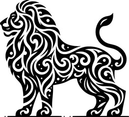 a combination of black and white patterns that form a lion animal