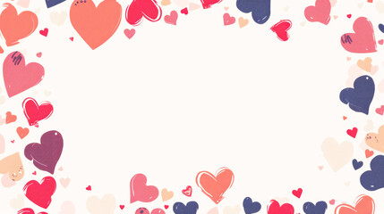 Illustration, hearts border like frame in white background. Greeting card for Valentine's Day.